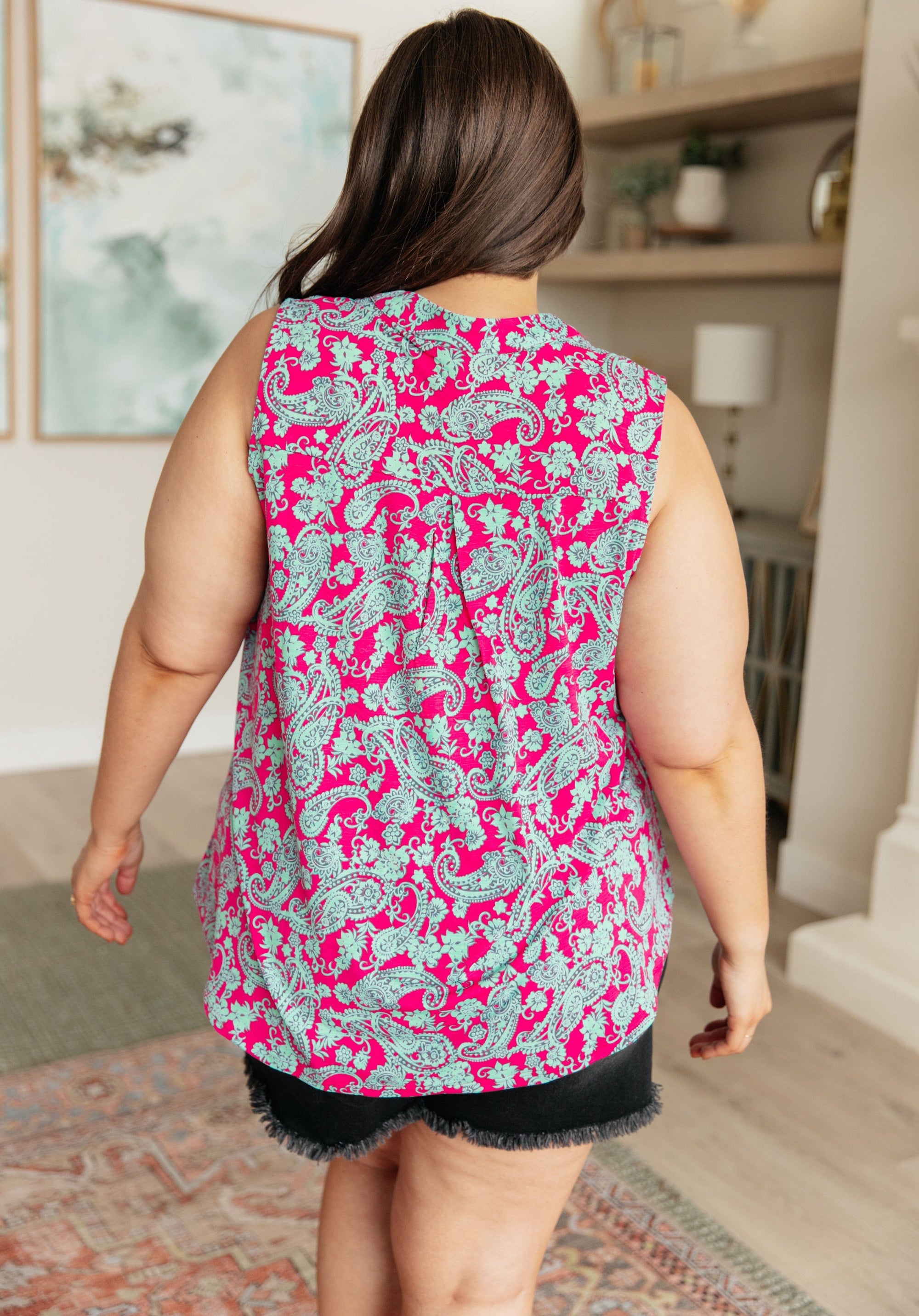 Lizzy Tank Top in Pink and Mint Paisley Tops Ave Shops 