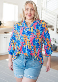 Lizzy Top in Blue and Pink Branches Tops Ave Shops 