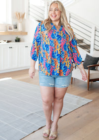 Lizzy Top in Blue and Pink Branches Tops Ave Shops 