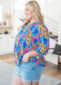 Lizzy Top in Blue and Pink Branches Tops Ave Shops 
