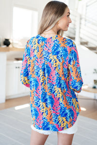 Lizzy Top in Blue and Pink Branches Tops Ave Shops 