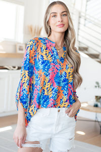 Lizzy Top in Blue and Pink Branches Tops Ave Shops 