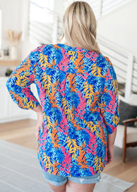 Lizzy Top in Blue and Pink Branches Tops Ave Shops 