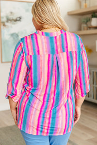 Lizzy Top in Blue and Pink Stripe Tops Ave Shops 