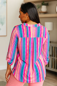 Lizzy Top in Blue and Pink Stripe Tops Ave Shops 