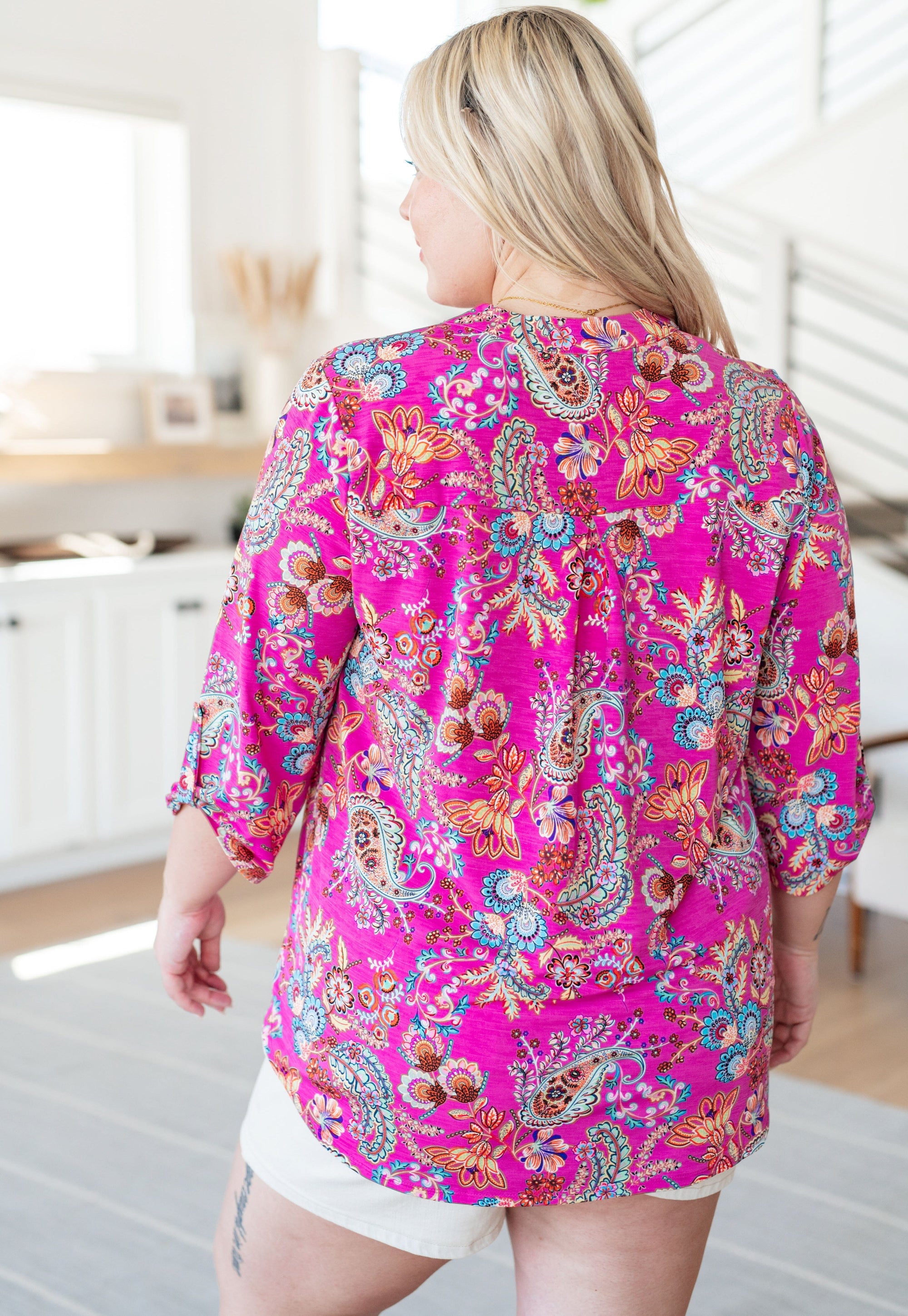 Lizzy Top in Magenta Floral Paisley Tops Ave Shops 