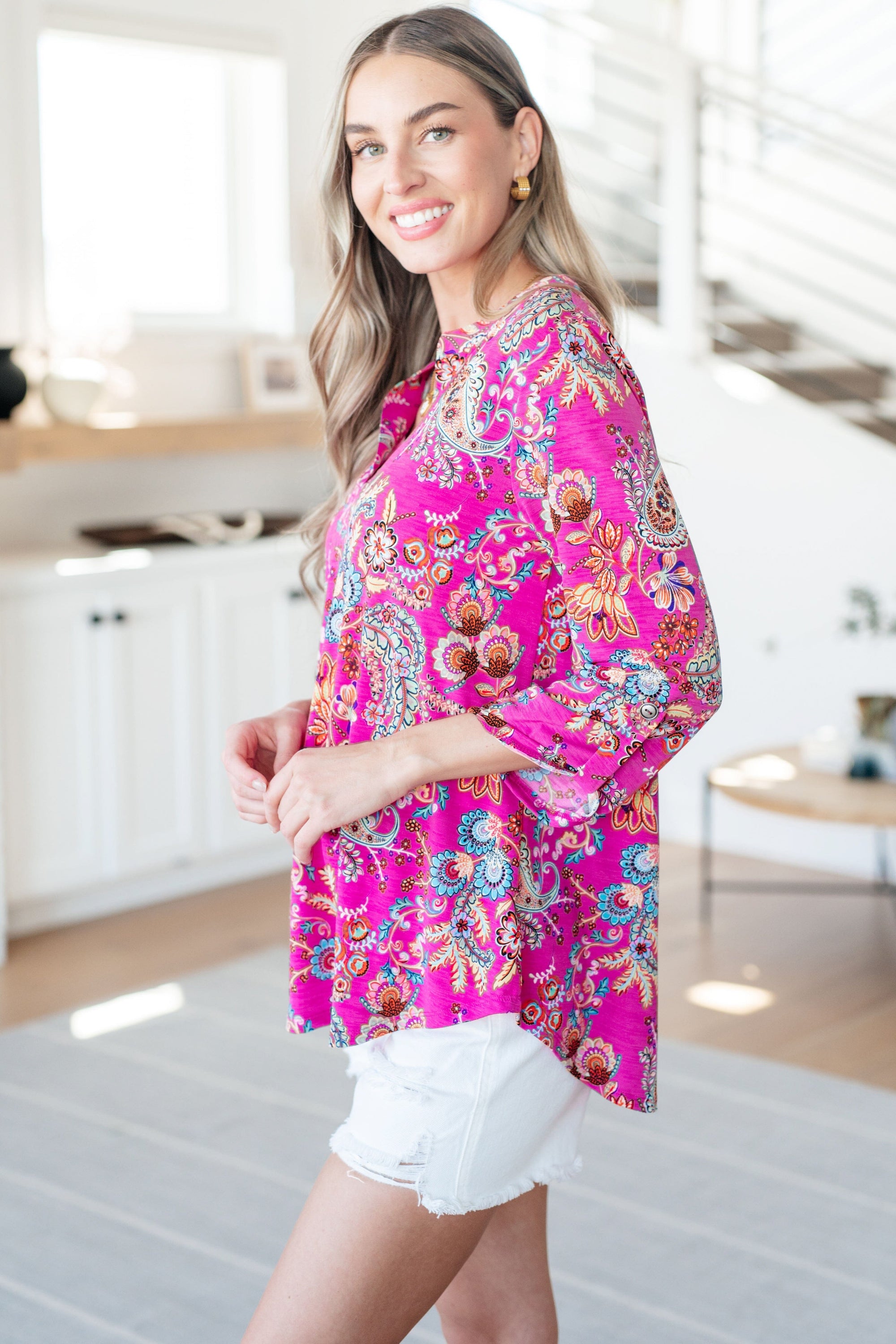 Lizzy Top in Magenta Floral Paisley Tops Ave Shops 