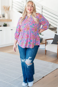 Lizzy Top in Pink and Aqua Ditsy Floral Tops Ave Shops 