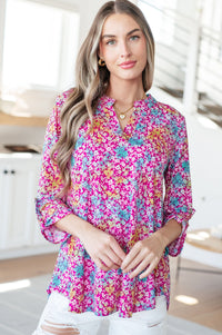Lizzy Top in Pink and Aqua Ditsy Floral Tops Ave Shops 
