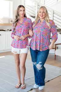 Lizzy Top in Pink and Aqua Ditsy Floral Tops Ave Shops 