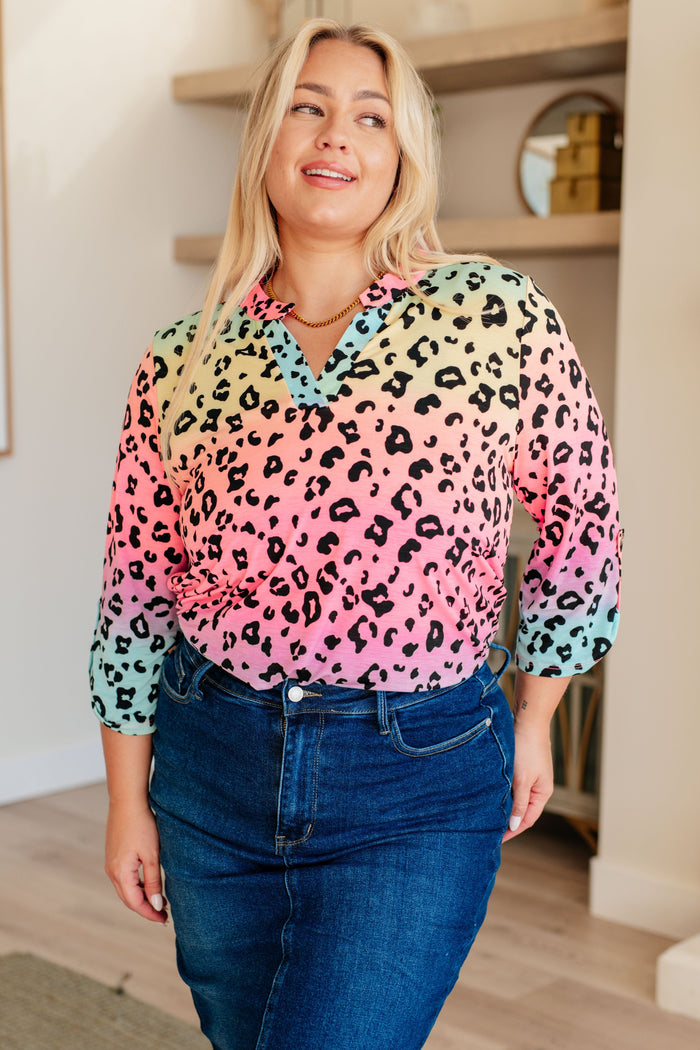 Lizzy Top in Rainbow Leopard Tops Ave Shops 