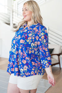 Lizzy Top in Royal and Blush Floral Tops Ave Shops 