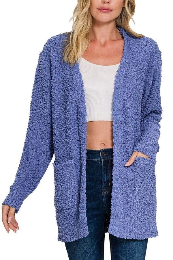 MARLIN LONG SLEEVE POPCORN SWEATER CARDIGAN WITH POCKETS