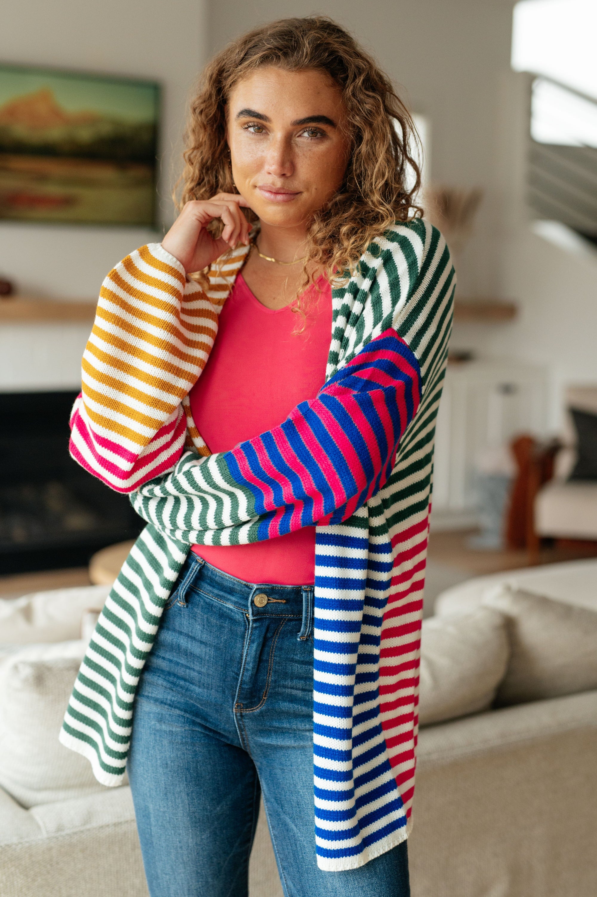 Marquee Lights Striped Cardigan Womens Ave Shops 
