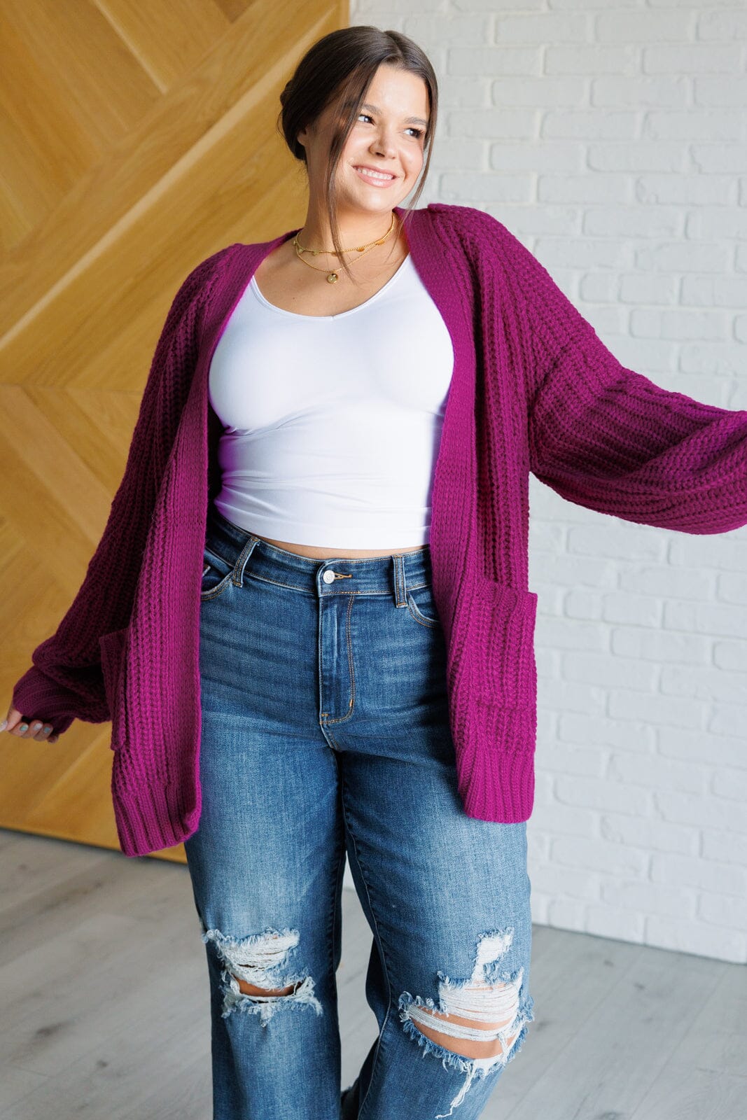 Maybe Monday Cardigan in Berry Layers Ave Shops 