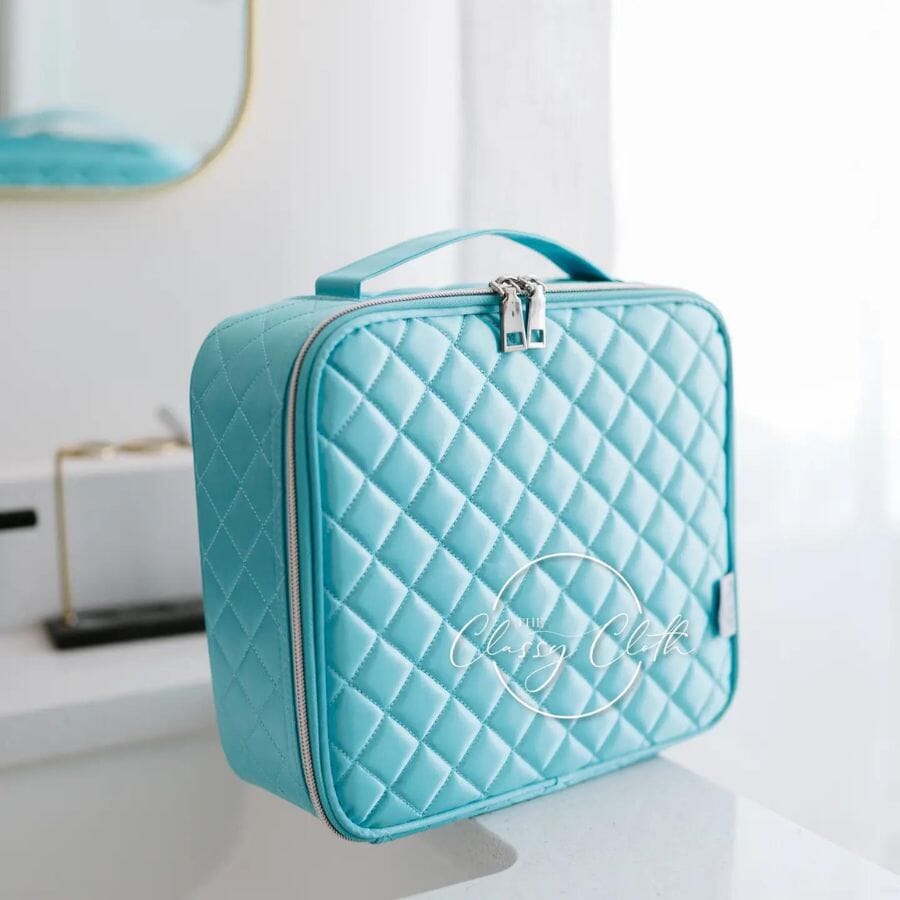 Mega Makeup Case Tiffany Blue Quilted makeup case The Classy Cloth 