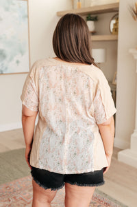 Mention Me Floral Accent Top in Toasted Almond Tops Ave Shops 