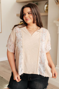 Mention Me Floral Accent Top in Toasted Almond Tops Ave Shops 