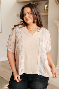 Mention Me Floral Accent Top in Toasted Almond Tops Ave Shops 