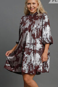 Merlot Ruffled High Neck Metallic Dress Dress Umgee 