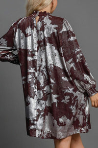 Merlot Ruffled High Neck Metallic Dress Dress Umgee 