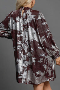 Merlot Ruffled High Neck Metallic Dress Dress Umgee 