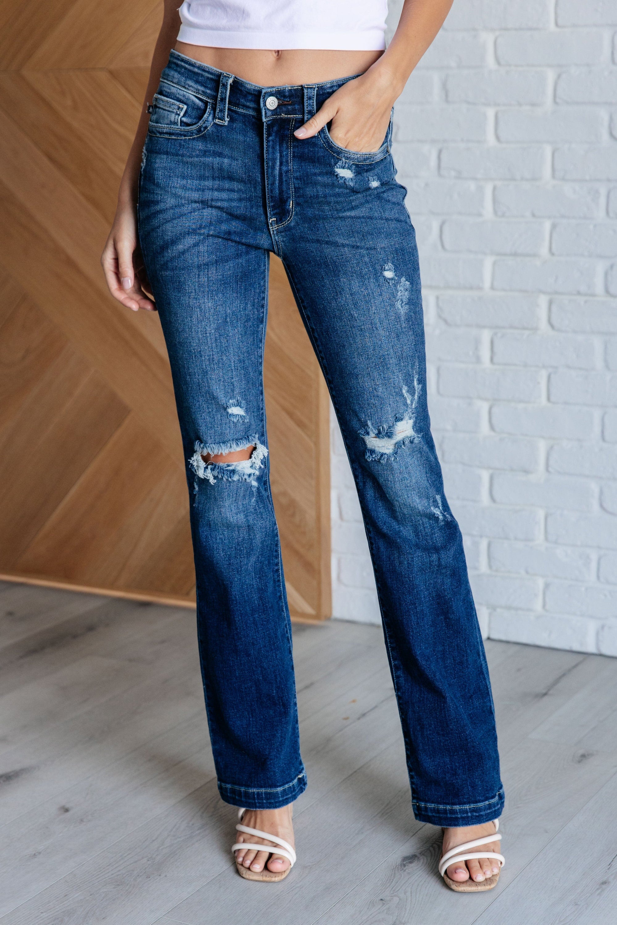 Mila Mid Rise Distressed Bootcut Jeans Womens Ave Shops 