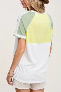 Mint Green Color Block Lace Trim Short Sleeve Top Shirts & Tops La Miel 