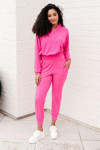 Morning Run Half Zip Hoodie in Sonic Pink Athleisure Ave Shops 