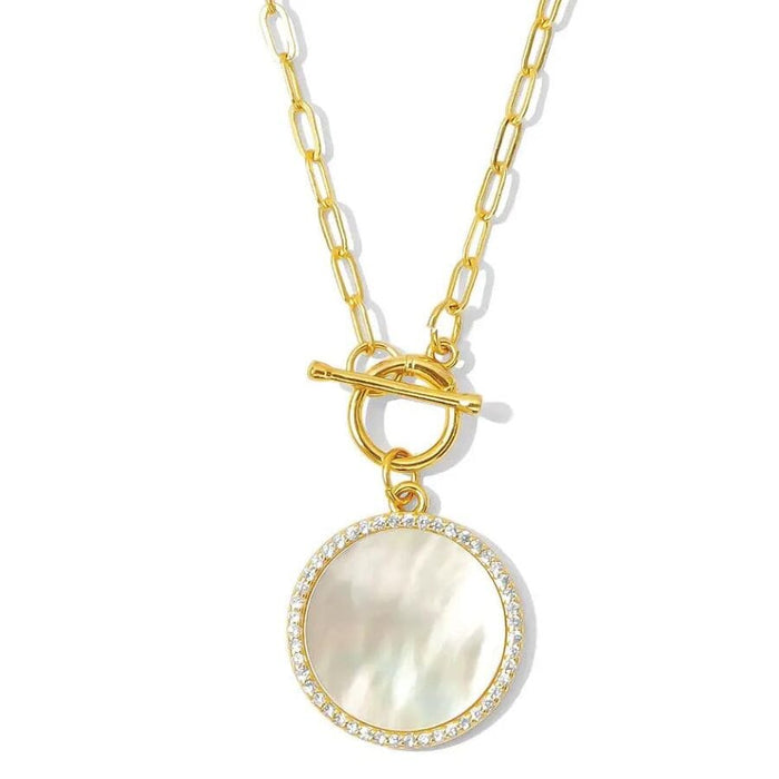 Mother of Pearl Pave Circle Toggle Necklace Necklace Splendid Iris 