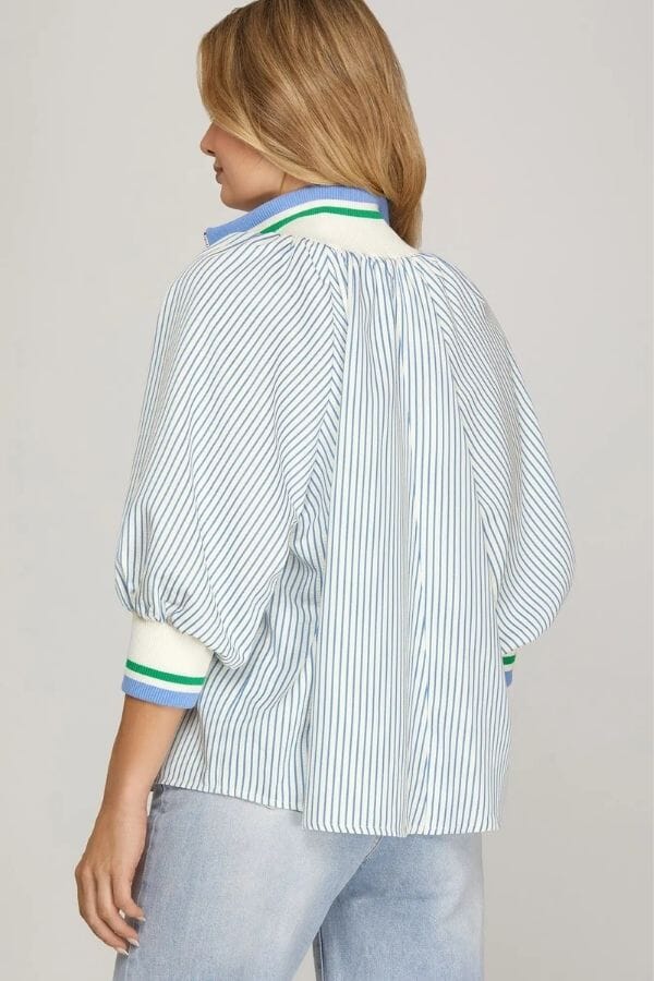 Navy Half Zipped Striped Top Shirts & Tops She and Sky 