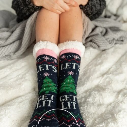 Non-Slip Sherpa Lined Socks - Let's Get Lit! socks The Classy Cloth 