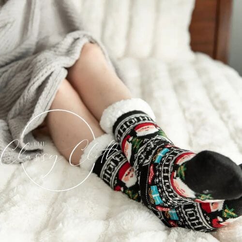 Non-Slip Sherpa Lined Socks - Merry Christmas socks The Classy Cloth 