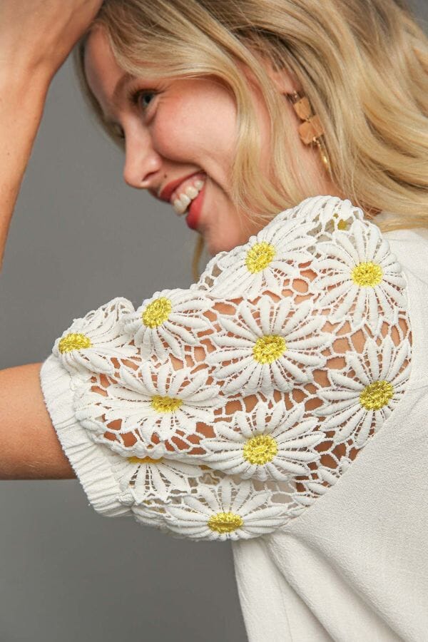 Off White Daisy Lace Top Shirts & Tops Umgee 