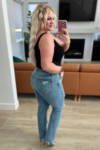 O'Hara Mid Rise Destroyed Straight Jeans in Medium Wash Womens Ave Shops 