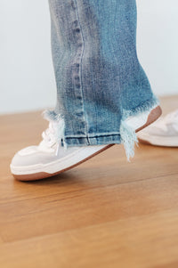 O'Hara Mid Rise Destroyed Straight Jeans in Medium Wash Womens Ave Shops 
