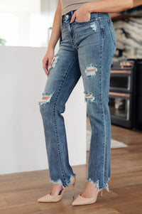 O'Hara Mid Rise Destroyed Straight Jeans in Medium Wash Womens Ave Shops 