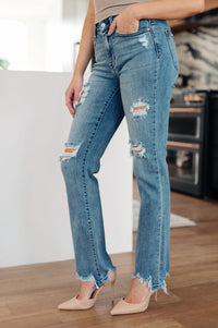O'Hara Mid Rise Destroyed Straight Jeans in Medium Wash Womens Ave Shops 