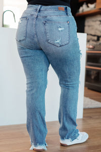 O'Hara Mid Rise Destroyed Straight Jeans in Medium Wash Womens Ave Shops 