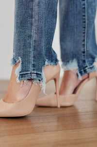 O'Hara Mid Rise Destroyed Straight Jeans in Medium Wash Womens Ave Shops 