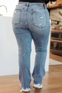 O'Hara Mid Rise Destroyed Straight Jeans in Medium Wash Womens Ave Shops 