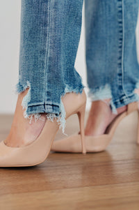 O'Hara Mid Rise Destroyed Straight Jeans in Medium Wash Womens Ave Shops 
