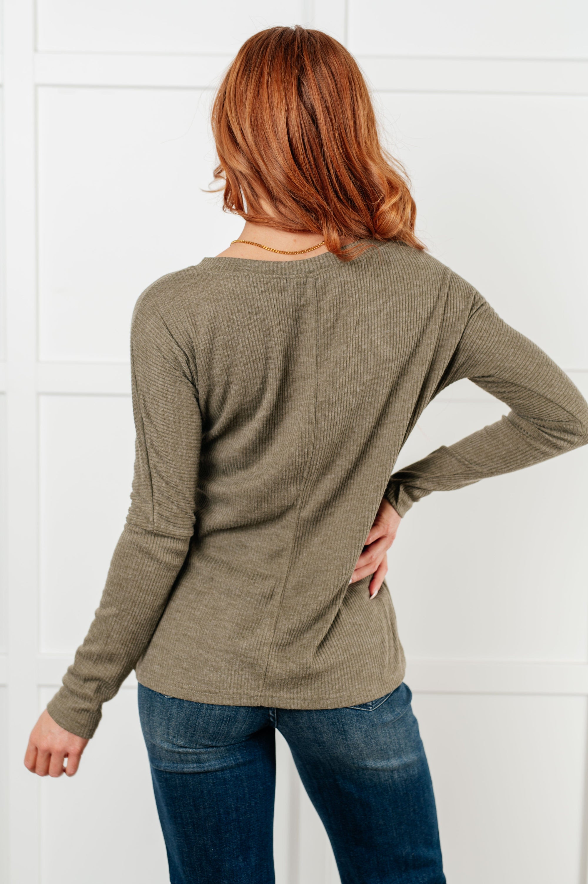 On a Roll Ribbed Knit V Neck Long Sleeve Top Tops Ave Shops 