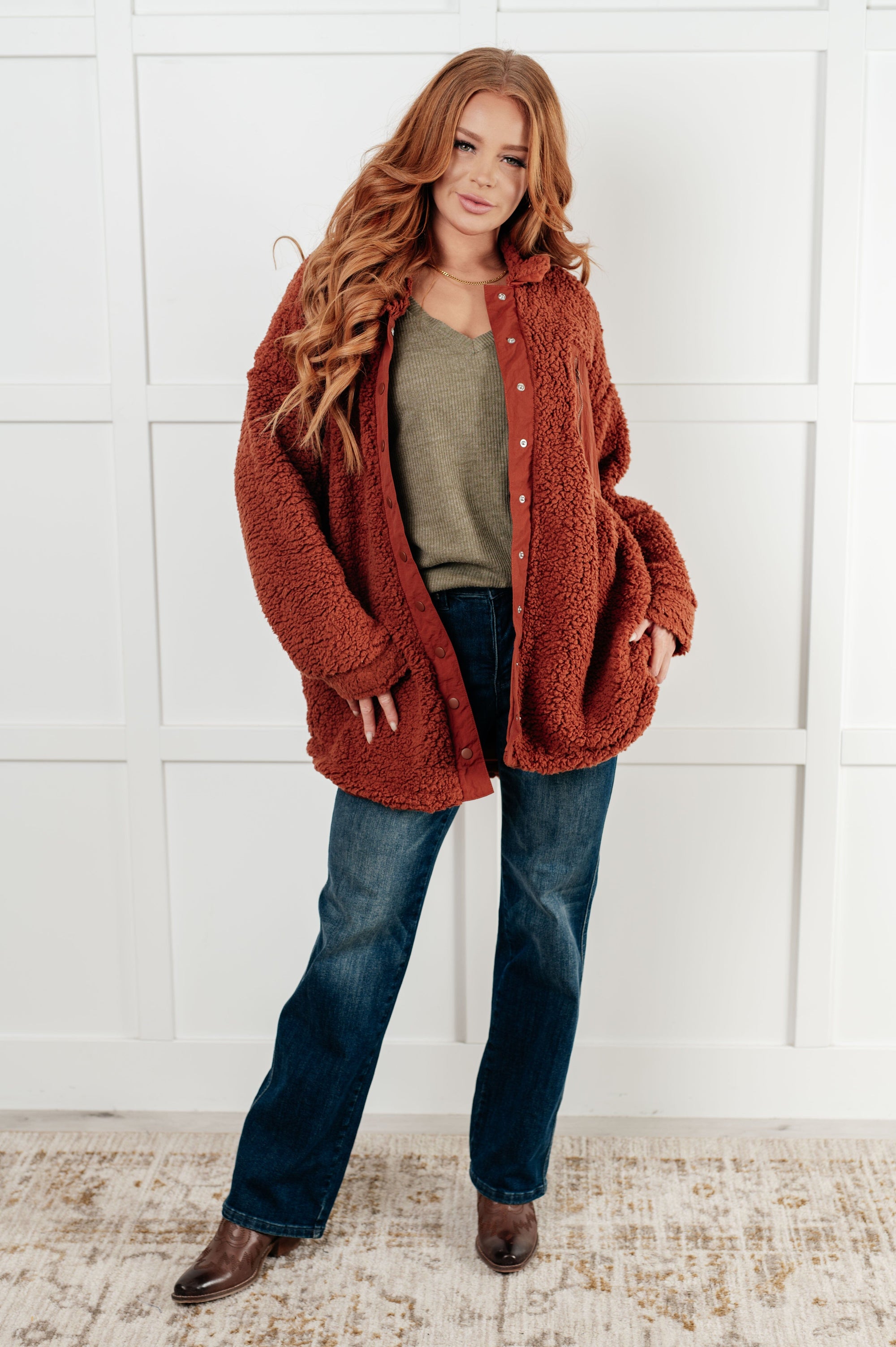 On a Roll Ribbed Knit V Neck Long Sleeve Top Tops Ave Shops 
