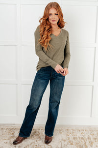 On a Roll Ribbed Knit V Neck Long Sleeve Top Tops Ave Shops 