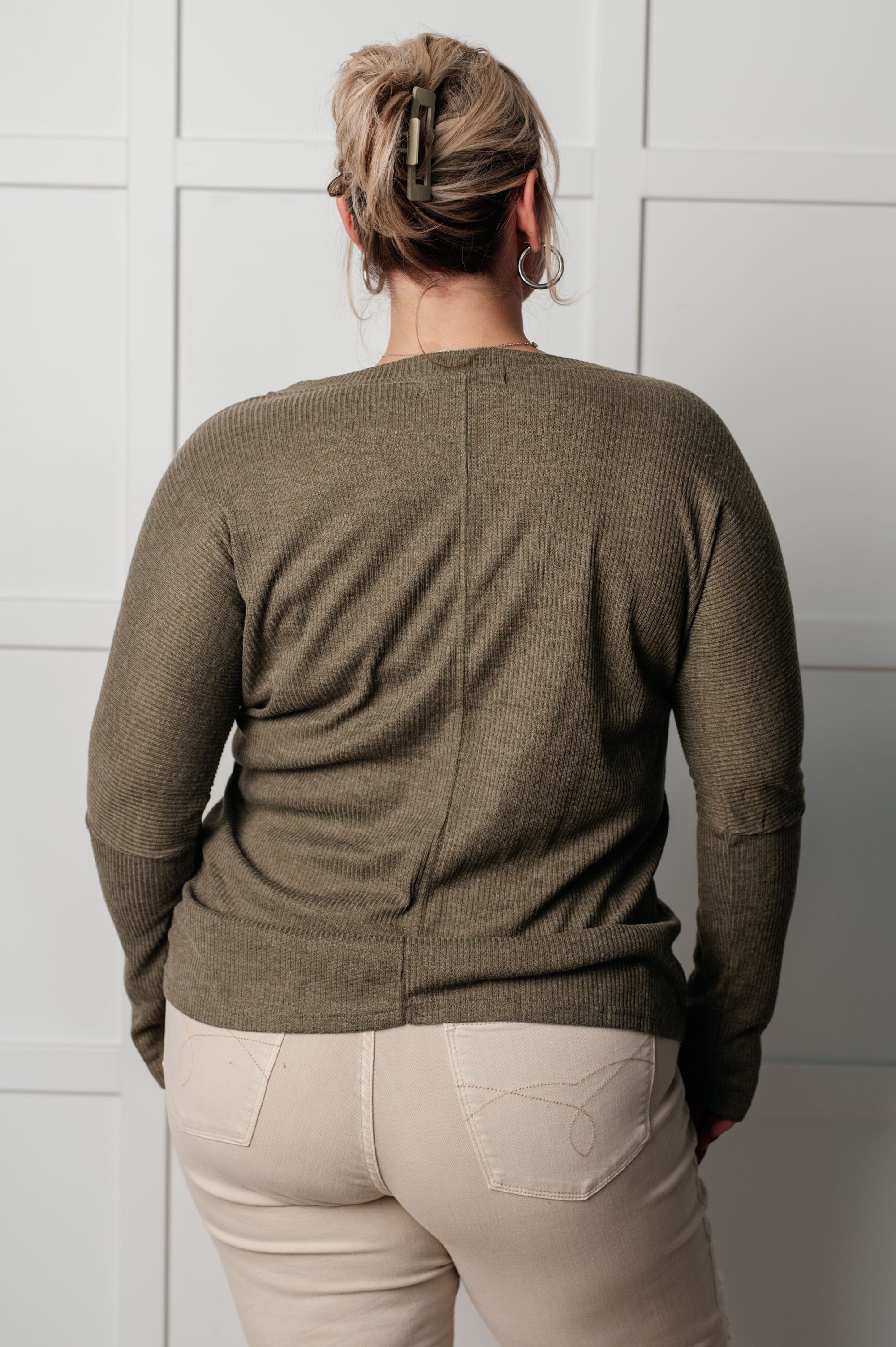 On a Roll Ribbed Knit V Neck Long Sleeve Top Tops Ave Shops 