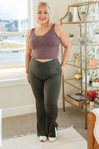 On the Move V Front Flare Leggings in Olive Womens Ave Shops 
