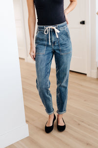 Payton Pull On Denim Joggers in Medium Wash Womens Ave Shops 