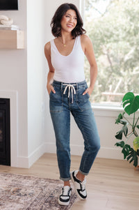 Payton Pull On Denim Joggers in Medium Wash Womens Ave Shops 