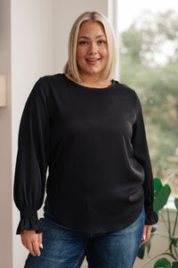 Peaceful Moments Smocked Sleeve Blouse in Black Womens Ave Shops 